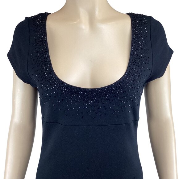 Karen Kane Black Beaded Scoop Neck‎ Dress Size Medium Knit Stretch Knee Length - Picture 2 of 7